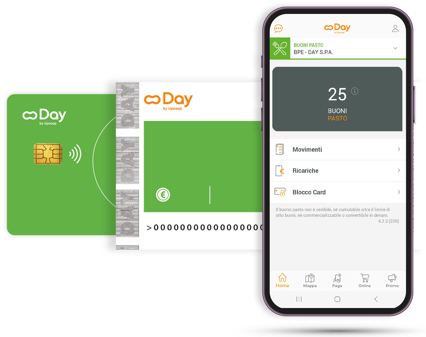 Usa i buoni pasto day da mobile con la app, oppure usa la tessera Day buoni pasto, o i buoni pasto cartacei
